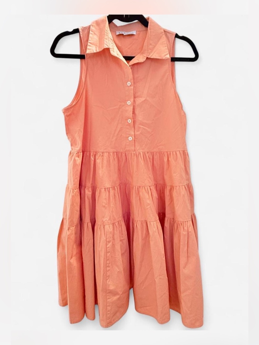 En Saison Coral Tiered Sleeveless Shirt Dress